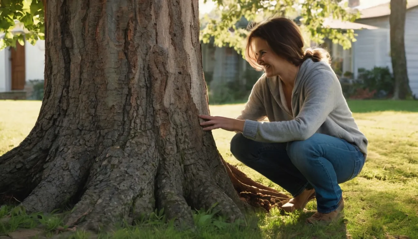 A homeowner in the Newton area looking at cracks on a tree trunk